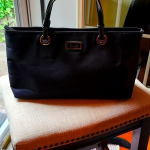 Harrods Black Nylon Zippered Satchel.